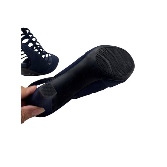 IMPO Size 6.5 Strappy Navy Blue Peep-Toe Heels With Slingback Stiletto Heel - Picture 9 of 12